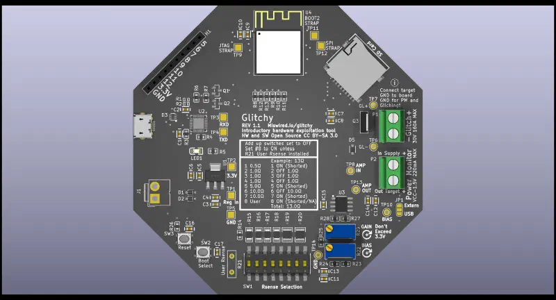 Glitchy PCB — 3D render of the finished octagonal board