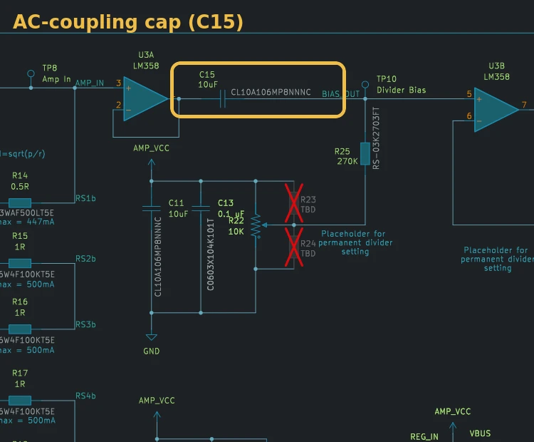 AC-coupling capacitor (C15) highlighted in the schematic