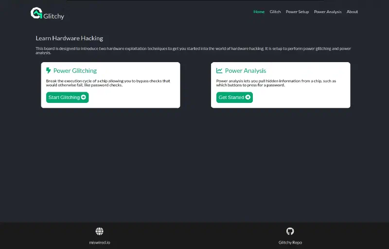Glitchy web interface — welcome screen