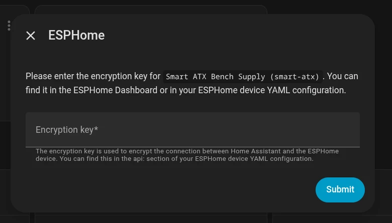 Entering the ESPHome encryption key
